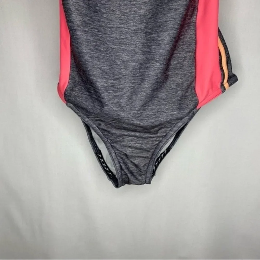 Speedo Gray Pink Infinity Splice Cutout Racerback One Piece Swimsuit 16‎ Girls